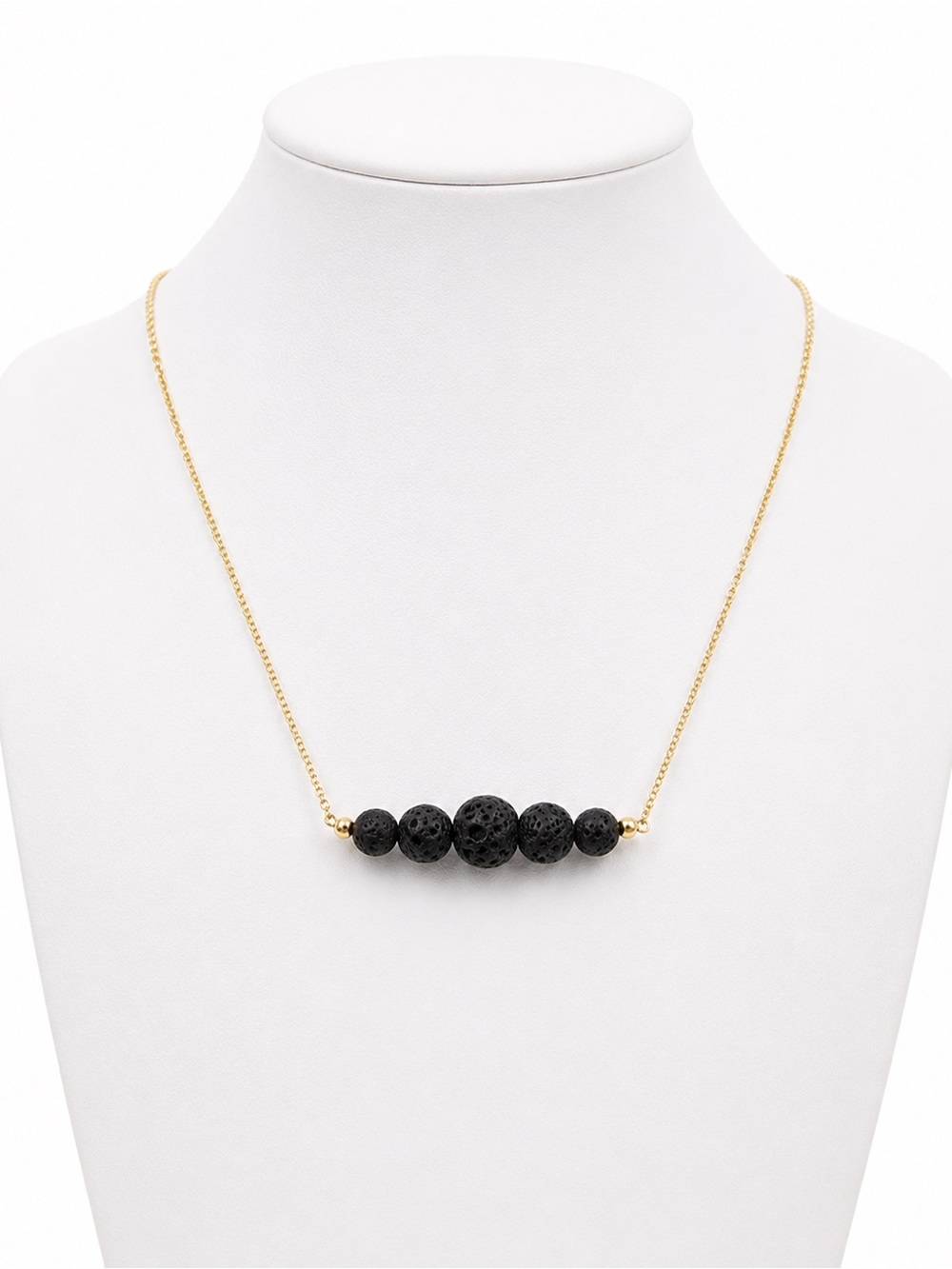 Black Lava Rock Essential Oil Diffuser Necklace Gold Filled Aromatherapy Jewelry - Picture 4 of 5